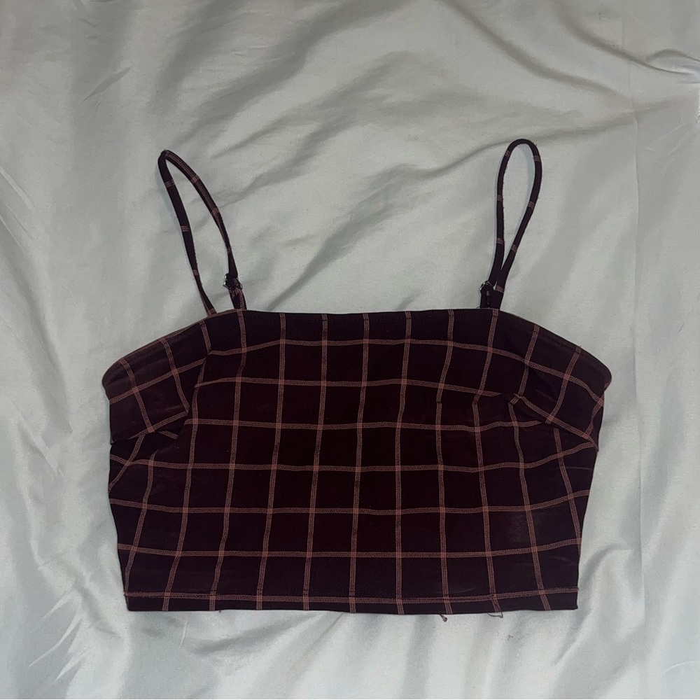 Burgundy plaid crop top